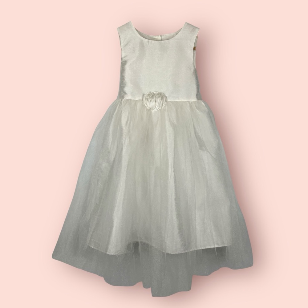 Girls 6 White Sleeveless Dress Tulle Full Skirt Flower Girl 1st Communion